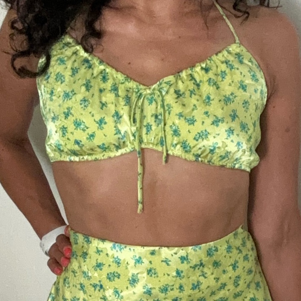 Lime Green Silky Crop Top